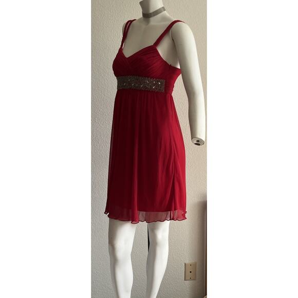 VTG Y2K City Triangles Red Beaded Empire Babydoll Dress Medium HOCO Prom Formal - Picture 9 of 16